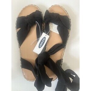 Sueded Lace Up Platform Black Espadrilles Size 9
